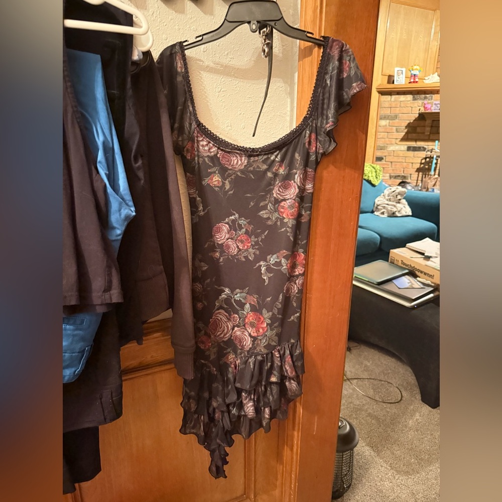 Black mesh mini dress with red roses from dolls kill NWT lined and soft size SM